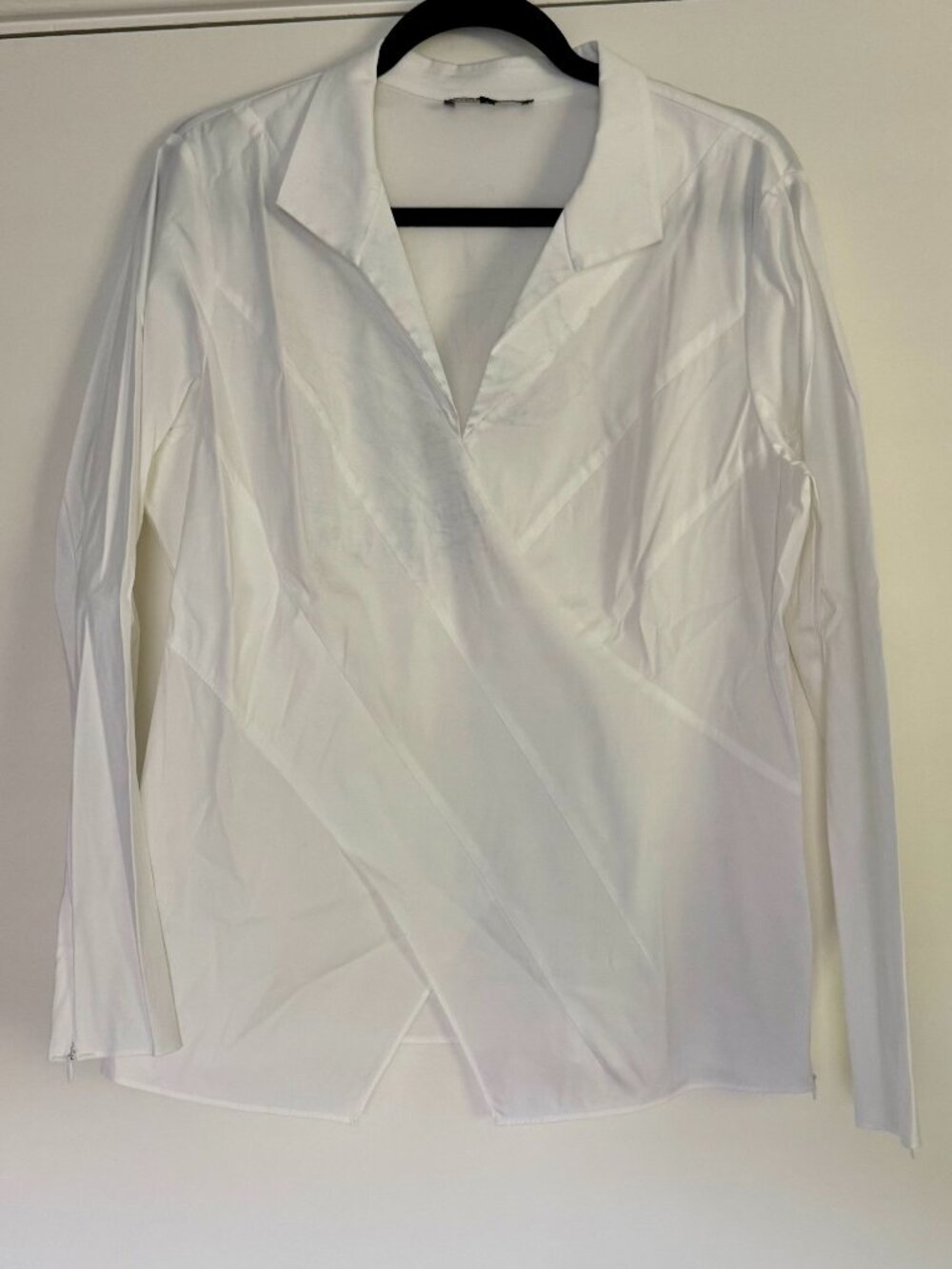 Lafayette 148 New York - stretch cotton crossover white blouse - Size 16